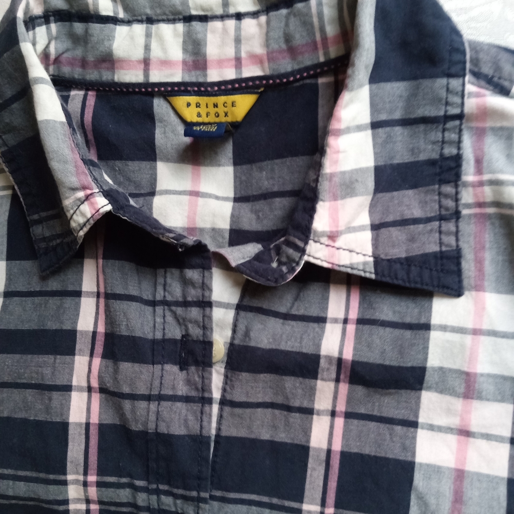 Prince Men's Blue and Pink Plaid Shirt